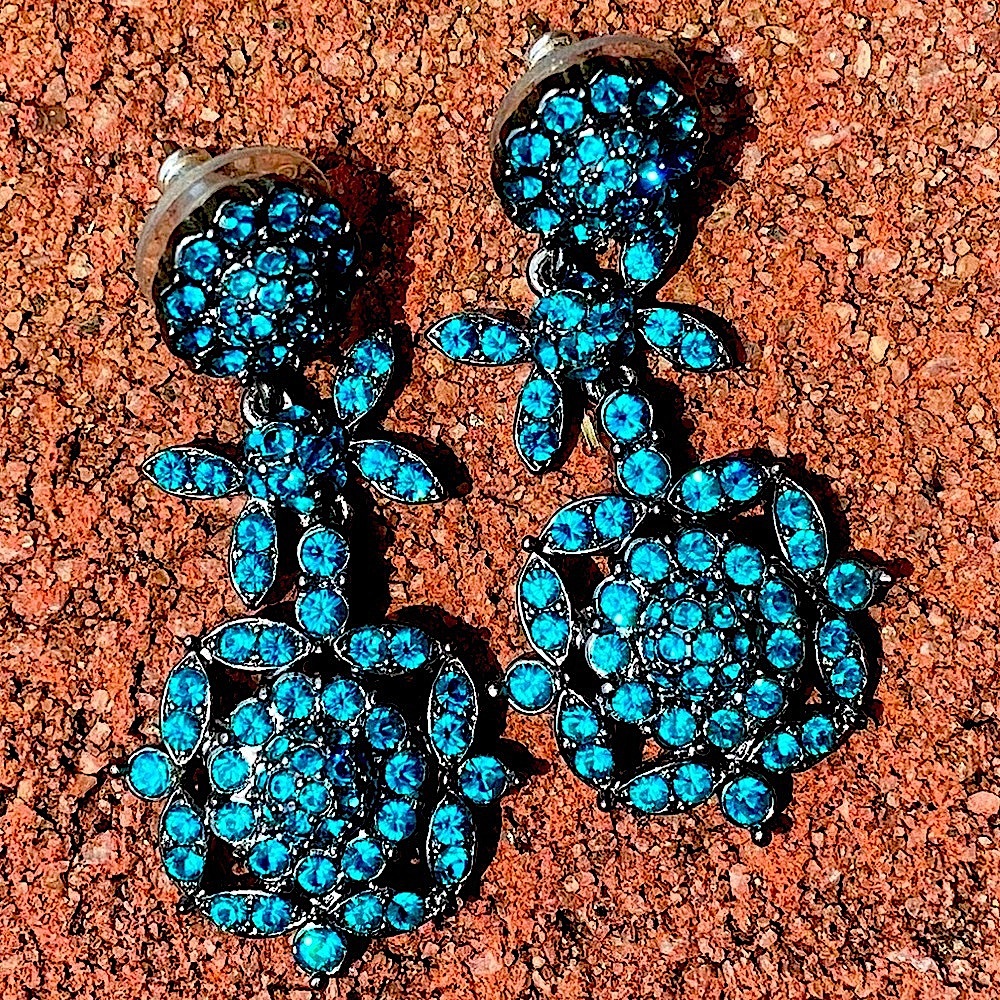 JOAN RIVERS TEAL CRYSTAL FLORAL DREAM PIERCED EARRINGS - Picture 7 of 10